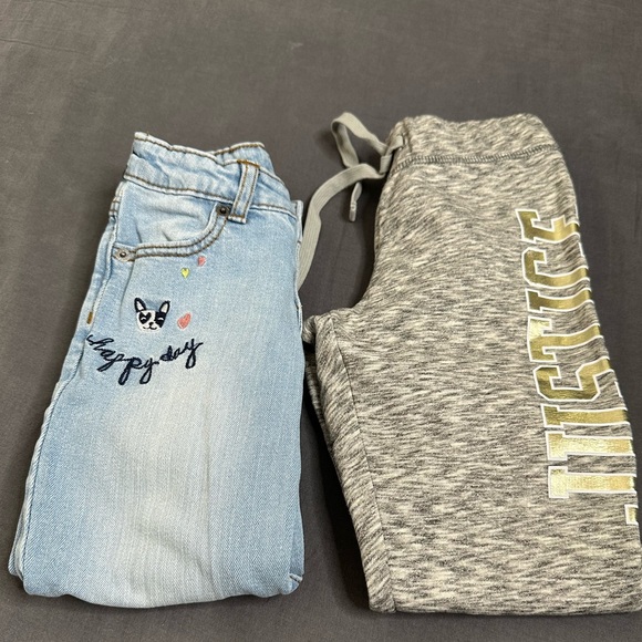 Bundle of 2 Girls Gymboree Hapy Day Embroidered denim and Justice joggers Size 6 - Picture 1 of 16
